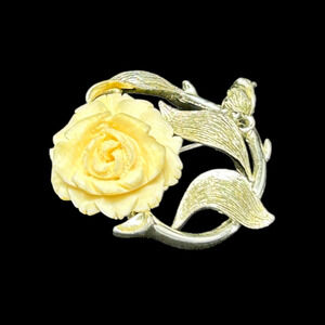 Flower Rose Hand Carved LISNER Vintage Silver Tone Pin Brooch